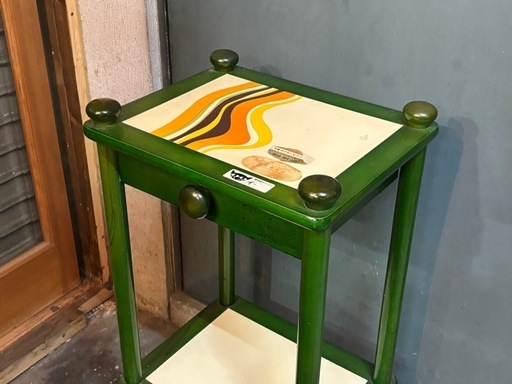 昭和レトロ 引出し付き電話台 グリーン (想古匣) 守口の収納家具《棚