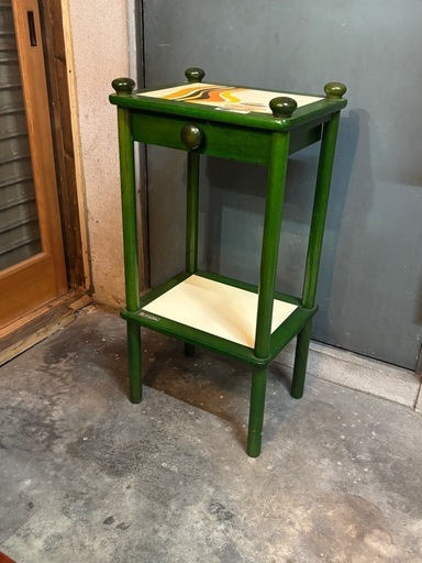 昭和レトロ 引出し付き電話台 グリーン (想古匣) 守口の収納家具《棚