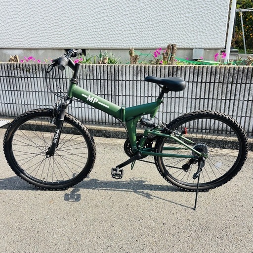 折りたたみ マウンテンバイク 26インチ アーミーグリーン 18段変速