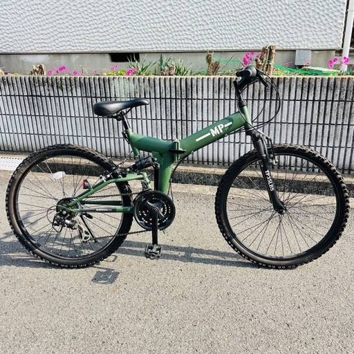 折りたたみ マウンテンバイク 26インチ アーミーグリーン 18段変速