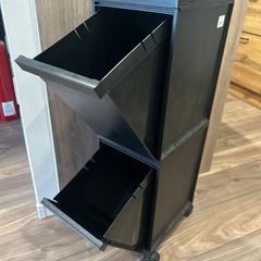 2段スリム ゴミ箱 ブラック キャスター付きの画像