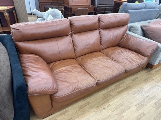 【ドリーム川西店御来店限定】☆ジモティー見たよ♪割引☆レザー3Pソファ／クリーニング済み【2125560000038067】