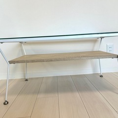 ガラス ロー テーブル　ウッド調北欧  の画像