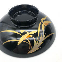 ss8112　会津塗 吸物椀 5個セット 漆器 蓋付椀 黒 花 金彩 ブラック 5客揃え 大きめ お吸い物 味噌汁 和食器 会津塗り漆器 中古の画像