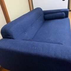 モダン2人掛けソファ ネイビー 幅150cm コンパクトでおしゃれの画像