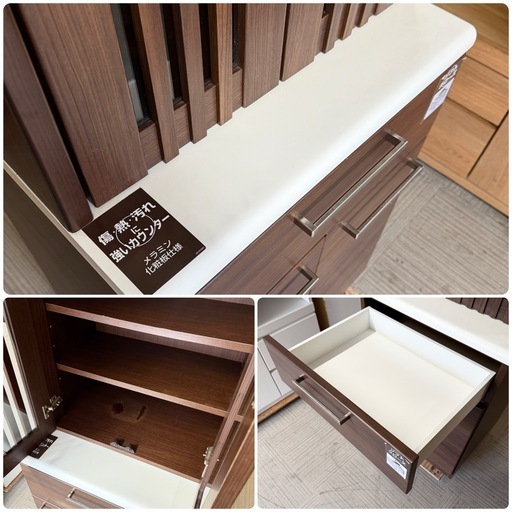 【美品‼️】ニトリ 60cm幅カップボード 食器棚 キッチン収納家具 木目調ダークブラウン♪