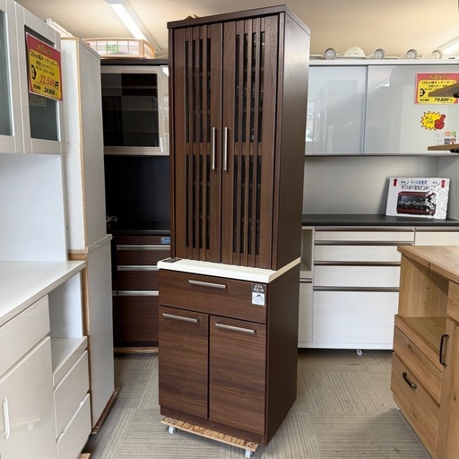 【美品‼️】ニトリ 60cm幅カップボード 食器棚 キッチン収納家具 木目調ダークブラウン♪