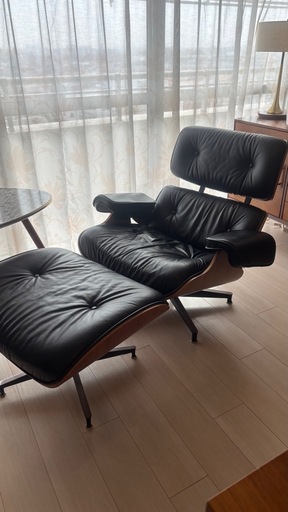 1人用ラウンジソファ & オットマン ブラックレザー