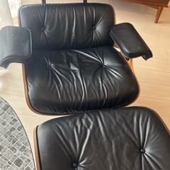 1人用ラウンジソファ & オットマン ブラックレザーの画像