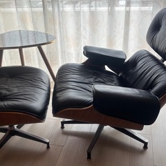 1人用ラウンジソファ & オットマン ブラックレザーの画像