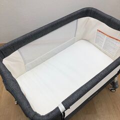stp-3620　折りたたみ　ベビーベッド　グレー系　ミニタイプ　90×56cm　キャスター付き　布製　メッシュ　ハイローベッド　ゆりかご　添い寝　赤ちゃん　ベビー　ベッドの画像