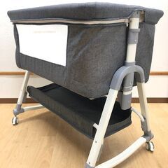 stp-3620　折りたたみ　ベビーベッド　グレー系　ミニタイプ　90×56cm　キャスター付き　布製　メッシュ　ハイローベッド　ゆりかご　添い寝　赤ちゃん　ベビー　ベッドの画像