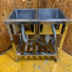 a(7723) ステンレス 2槽シンク 業務用 W750D450H800 二槽 2槽 流し台 厨房 飲食店 店舗用 中古 直接お引き取りも大歓迎 大阪の画像