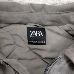 ZARA メンズ ブルゾン スエード調 ジップアップ ジャケット アウター グレー おしゃれ　ブルゾン カジュアル 防寒 ザラ ジャンパー 通勤 通学 フェイクスウェード素材のジャケット、前面ジッパー開閉、サイドポケット、内ポケット付き　251203-5Yの画像
