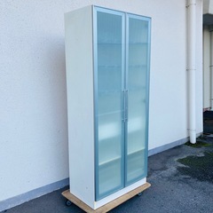 ホワイトガラスキャビネット　リビングボード　収納棚　書棚　衣類収納　80×46×192cmの画像