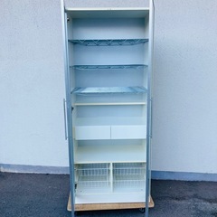 ホワイトガラスキャビネット　リビングボード　収納棚　書棚　衣類収納　80×46×192cmの画像