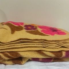 ☺️毛布　敷毛布  掛毛布　222✖️181cm   朱色に花柄の画像