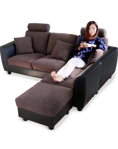 LOWYA ロウヤ ソファ カウチソファ リビングソファ 3人掛け 肘付き ハイバック l字 ダークブラウン