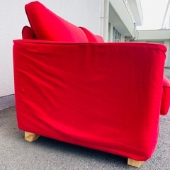 ２人掛けソファ　ファブリックソファ　赤　カウチソファ　色褪せありの画像