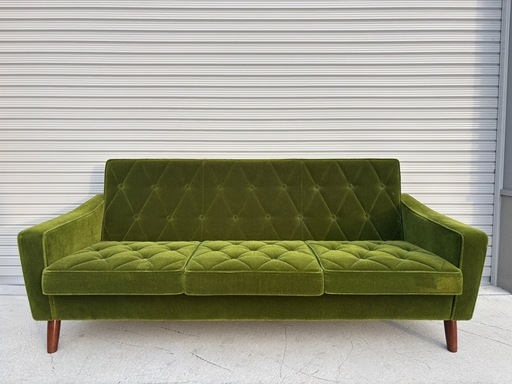 カリモク カリモク60 ロビーチェア 定価16万円 3シーター モケットグリーン ソファ 3人掛け スウェード mw0862