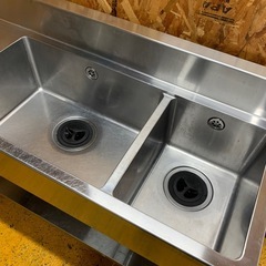 a(7726) ステンレス 2槽シンク 左 水切り付き 引き出し付 作業台 W1600D600H800BG150 シンク 流し台 厨房用品 直接引き取り歓迎 大阪の画像