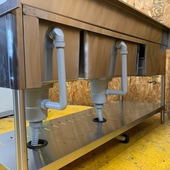 a(7726) ステンレス 2槽シンク 左 水切り付き 引き出し付 作業台 W1600D600H800BG150 シンク 流し台 厨房用品 直接引き取り歓迎 大阪の画像