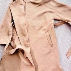 ノーカラー　ベルト　ロング　コート　ウールライク　サイド　スリットの画像