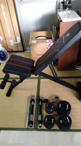 中古ダンベル＆トレーニングベンチセット 折りたたみトレーニングベンチとダンベルセット (jyun) 水口の
