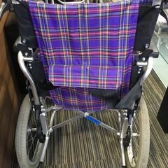 ♪KAWAMURA カワムラ 車いす 車椅子 チェック柄 ブレーキ動作確認済 介護 介助 中古 (NF251203) Zi-2345の画像