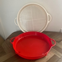 直径38㎝ 卓上 水切り ザル ボウル 野菜盛りかご 水切り付き バスケット  の画像