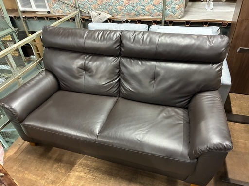 ダークブラウンのレザー調3人がけソファー（商品番号14800） (ユーミー