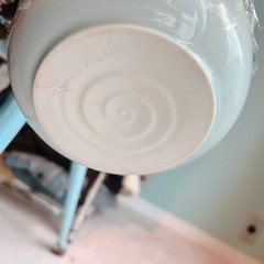 ミニ火鉢　真鍮火箸付き　　陶器卓上火鉢山水画の画像