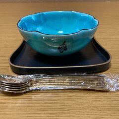 【未使用/長期保管品】■ペルシャン■デザートセット■5客揃×2箱（10客）■ターコイズブルー■箱入り■の画像