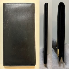 ダンヒルdunhill札入れ ロングウォレット フラップ式二つ折り長財布 二つ折り財布 折財布 さいふ サイフ 小銭入れ無ブラック黒色系デザイン 無地ロゴ レザー横幅　約18センチ 高さ　約9センチ マチ　約1センチスペイン製 メンズmen’s男性用、紳士の画像