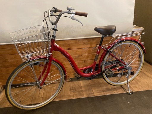 【カゴ新品！内装3段】 LEDダイナモ　24インチ自転車　赤