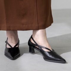 【新品未使用】menue クロスストラップ ポインテッドトゥ ヒールパンプス　ブラック　24cm の画像