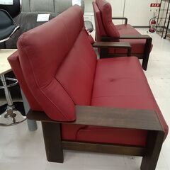 リユースのサカイ栃木店★ジモティ割あり★ カリモク ソファー ブラウン×レッド W185×D85×H94 クリーニング済み TC11812の画像