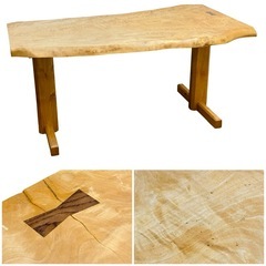 ◯一枚板 栃？ ダイニングテーブル 無垢材 天然木 全長150cm W1500 トチ 杢 4人掛け フルオーダー家具 中古品■ジモティ姫路の画像