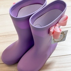 新品 サイドリボンレインブーツ パープル 紫の画像