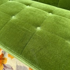 Karimoku カリモク60 モケットグリーン Kチェアー2シーター レトロ 北欧スタイル 2人掛けソファー の画像