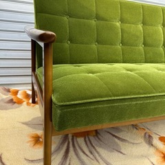Karimoku カリモク60 モケットグリーン Kチェアー2シーター レトロ 北欧スタイル 2人掛けソファー の画像