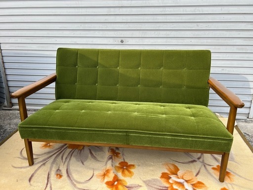 Karimoku カリモク60 モケットグリーン Kチェアー2シーター レトロ