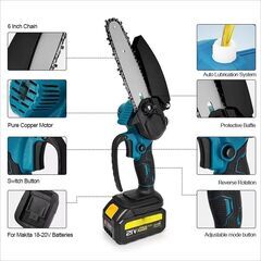 【新品】1700RPM 6インチミニリチウムイオン電動チェーンソー片手携帯電動のこぎり18Vマキタバッテリー対応の画像