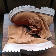 新品 24cm レディース ブーツ ブラウン 厚底 シューズ サイドゴア 識別番号:【B173-S】の画像