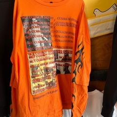  ストリート系ロングTシャツ　オレンジ×フレイムの画像