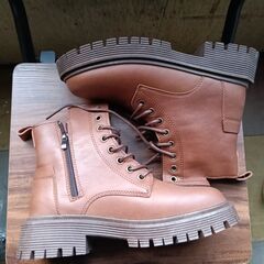 新品 24.5cm レディース ブーツ ブラウン 厚底 シューズ サイドゴア 識別番号:【B175-S】の画像