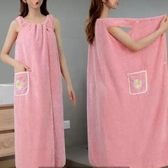 着るバスタオル　ピンク　バスローブの画像