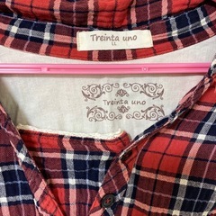 赤 チェック シャツワンピース チュニック LL 綿の画像