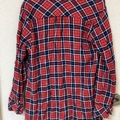 赤 チェック シャツワンピース チュニック LL 綿の画像