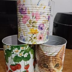 ⚠️0円出品⚠️デコパージュ缶3個(ハンドメイドの物)の画像
